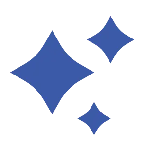 A blue line-art icon showing three sparkling four-pointed stars, commonly used to represent artificial intelligence or automated enhancements.