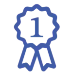 A blue line-art icon of a first-place award ribbon with the number 1 in the center representing Enpira's "Clients First" core value.