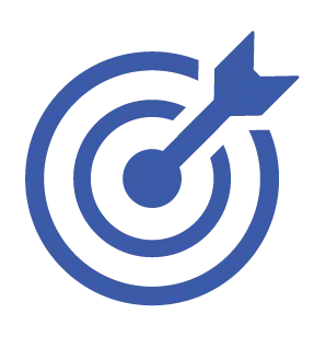 A blue line-art icon featuring a circular target with an arrow struck directly in the bullseye, symbolizing precision and data accuracy.