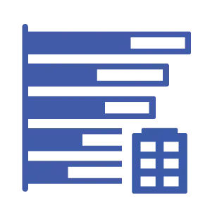A blue line-art icon featuring a horizontal bar graph on the left and a simplified building on the right, representing Energy Use Intensity (EUI) data.